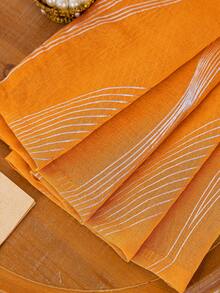 2片装现代银色流苏图案薄纱窗帘，顶部带金属环，可机洗，装饰性涤纶窗帘，适用于客厅，四季皆宜，无绳，编织，120-140克 - 奢华风格窗帘 - 亮橙色 - 查看 3