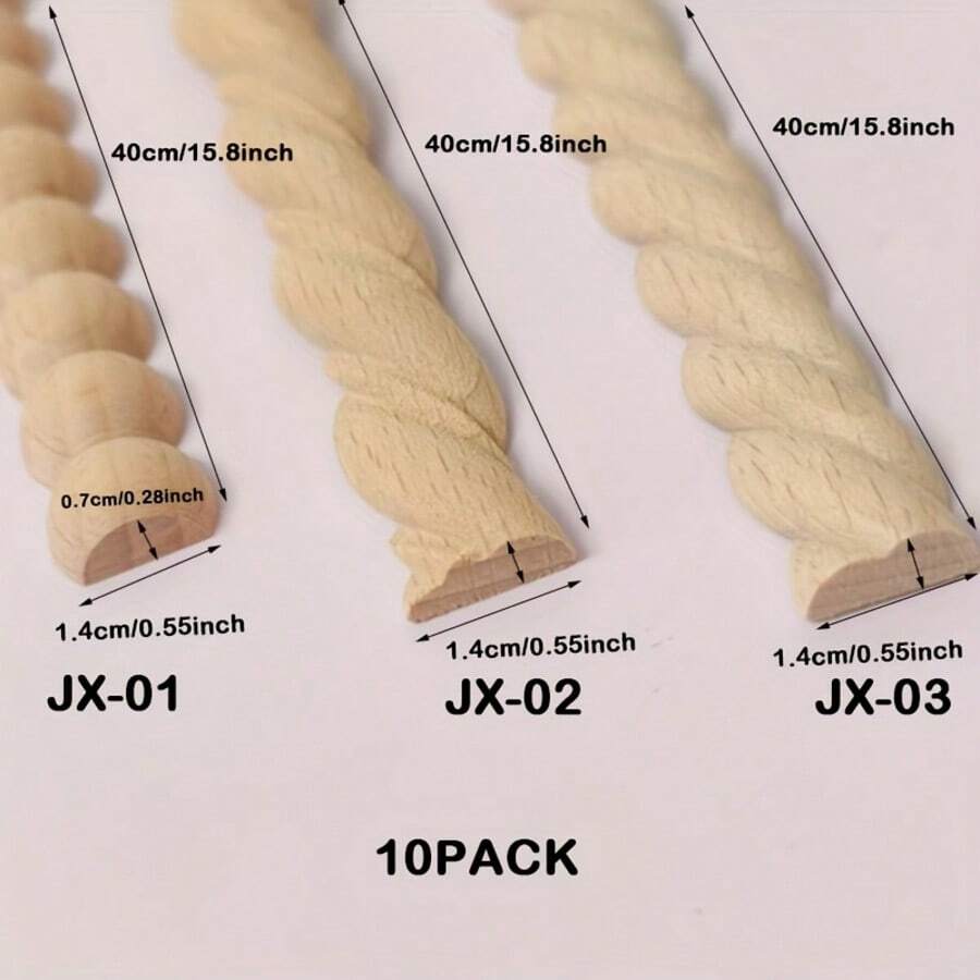10pcs/40cm Natural Wood Beaded Molding Sticks - Half Round Bobbin Trim For DIY Home Decor, Cabinets, Furniture, Paneling, Shelf, Door, Wall, Window Edges - Unfinished Wood Craft Supplies With Smooth Texture & Wood Grain Finish - Multicolor - View 1
