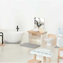 迷你家具木制厨房卧室浴室过家家仿真娃娃屋儿童玩具家具摆件 - 彩色 - 查看 5