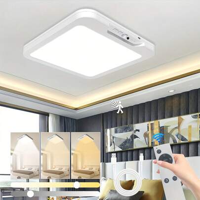 Yogle Motion Sensor Ceiling Light, Wireless Cabinet Light, Battery Powered, Rechargeable Magnetic LED Shower Light, Suitable For Bathroom, Staircase, Garage, Corridor, 3 Color Temperatures, Remote Control