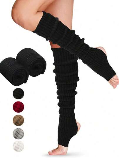 Lange Beinwärmer, Damen Herren 80er Jahre Party gerippte Strick Tanz Sport