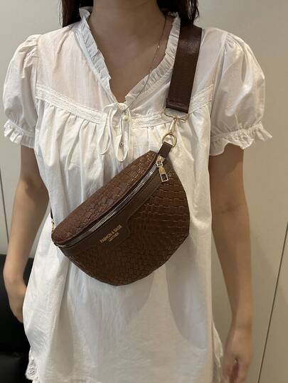 女士纯色PU皮腰包复古时尚胸包腋下包春夏新款休闲单肩斜挎小包百搭简约胸包