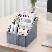 Luxury Leather Vertical Striped 3-Slot Remote Control Box, PU Leather Desktop Storage Organizer For TV, CD, Media Players, Controllers And Office/Cosmetic Items, Back To School - Multicolor - View 8