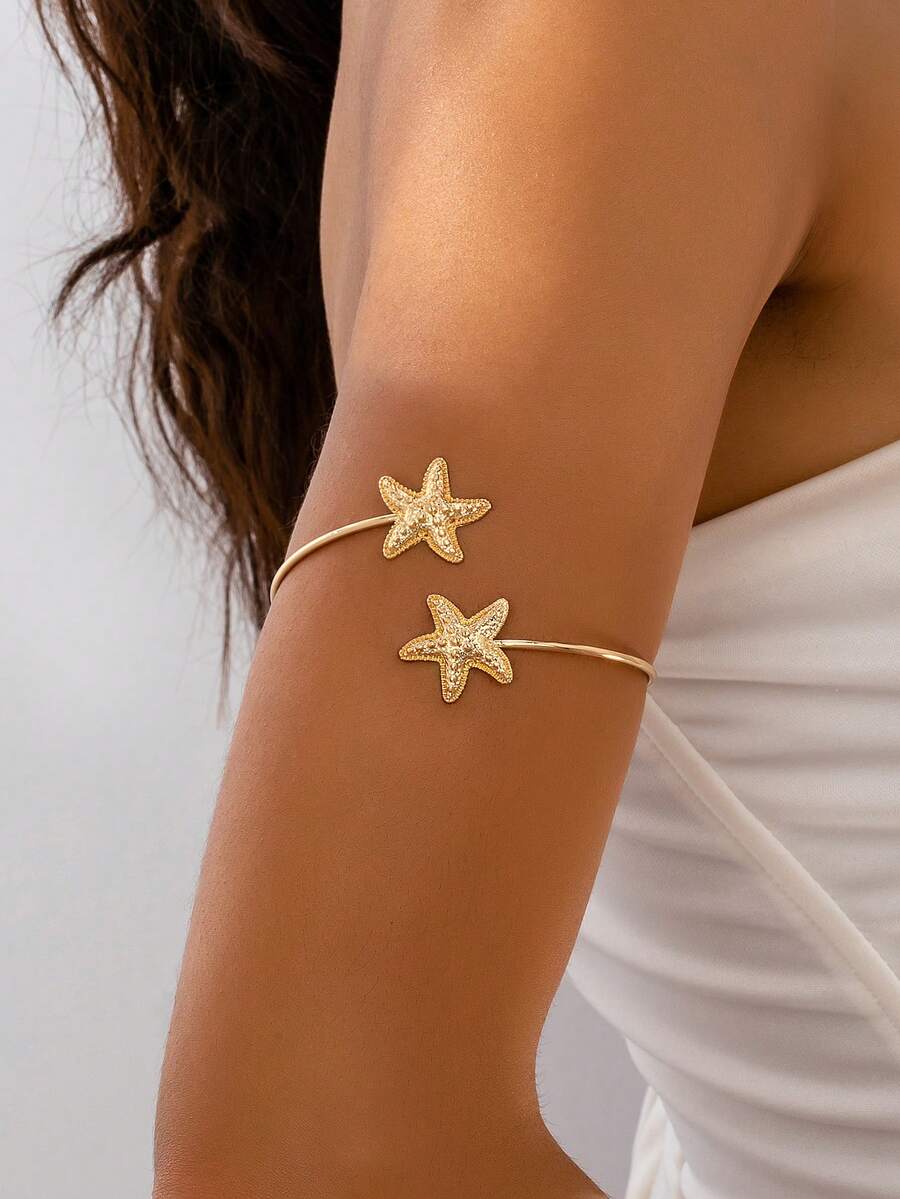 1 pieza Brazalete de estrella de mar de estilo casual y de moda para vacaciones, accesorio minimalista de color dorado para resort de playa para mujeres