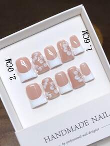 10 piezas de uñas usables hechas a mano con forma de óvalo alargado, calidad de uñas hechas a mano y diseño sencillo, desmontables y reutilizables, uñas rectangulares de estilo europeo y americano, diseño de talla de flores tropicales 3D hechas a mano, patrón hexagonal de teñido anudado pintado a mano, uñas usables de lujo hechas a mano