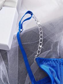 2 件性感女士内衣套装，配有可调节肩带和金属项链 - 藍色 - 查看 6