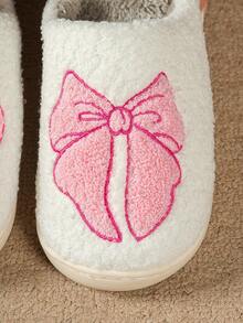 Pink Cute Bow Slip-On Women's Slippers Bow Embroidery Indoor Casual Home Wear Footwear - 粉色 - 查看 6