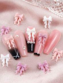 30个可爱粉白丝带蝴蝶结美甲装饰，Y2K浪漫简约风格蝴蝶结美甲配件，适合DIY女士美甲沙龙设计装饰，美甲宝石美甲用品 - 彩色 - 查看 4