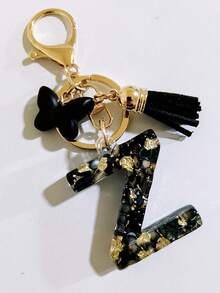 1 pieza Llavero de resina con forma de corazón con borla en color beige, accesorio creativo de estilo lindo como regalo para amigos, madre, padre, graduación y maestros - Negro - Ver 22