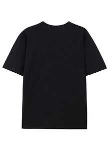 Dad And Daughter Pattern Printed Men's Cotton Round Neck Short Sleeved Sports T-Shirt, Fashionable Street Style T-Shirt, Casual And Comfortable - 黑色 - 查看 3