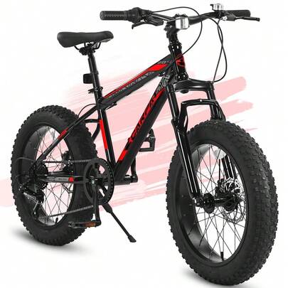 20 Inch Mountain Bike For Kids And Teenagers, High Carbon Steel Frame, Disc Brakes, Durable Wide Tires, Front Suspension, 7-Speed, Ideal For Snow And Off-Road Riding