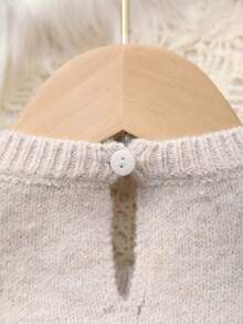 女婴3D蝴蝶结针织毛衣+纯色口袋裤套装 - 杏色 - 查看 3