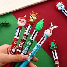 16pcs Festive Christmas Pencils - 4 Colorful Round Ballpoint Pens With Santa, Reindeer, Snowman & Tree Designs, Ideal For Holiday Gifts, Prizes, And Party Favors, Christmas Pencils|Festive Pens|Gifts|Decorative Pens - Black - View 3