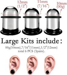 12Pcs Glass Stretching Kit With Rubber O-Rings For Body Piercing - 黑色 - 查看 3