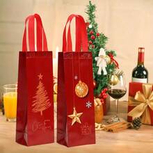 Bulk Christmas Wine Bottle Gift Bags - Elegant Holiday Design (Snowflake, Tree, Santa Hat) - Navy Blue/ - Sturdy Non-Woven Fabric, Suitable For Christmas Party Gifts, Wine Bottle Decor - Easy Closure Design, Packaging - Suitable For Home, Office Or Commercial Use, With Die-Cut Handle Closure - Multicolor - View 6