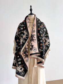 1 pezzo Elegante sciarpa jacquard a motivo di carrozza con rose, scialle/coperta calda per donna, versatile per uso quotidiano, ambienti climatizzati, autunno/inverno, alla moda, scalda collo, adatto come regalo