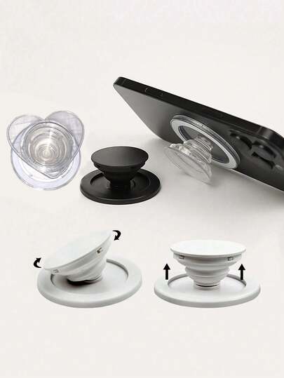 1pc Powerful Magnetic Inflatable Phone Holder, Ultra-Thin Portable Adjustable Transparent Magnetic Phone Stand Compatible With IPhone, Android Phone, Gift For Birthday, Family, Friends Push-Pull Phone Grip Phone Accessories