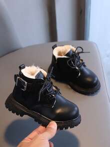 1 Pair Infant Winter Low-Top Boots, Simple & Fashionable Children Boots - Black - View 4