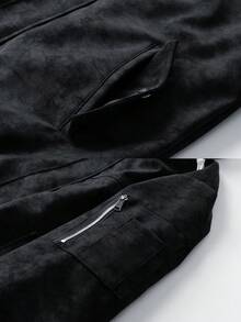 Men's Loose Fit Motorcycle Leather Jacket With Hood, New Autumn/Winter Collection - Black - View 5