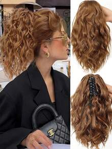 Tóc giả đuôi ngựa dài 14 inch có dây rút, màu nâu nhạt và vàng bạch kim pha trộn, sợi tổng hợp, kiểu xoăn. - Nhiều màu - Xem 15