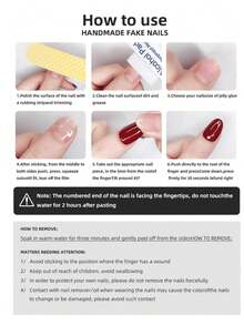 10-Piece Handmade Wearable Nail Tips, Short Almond-Shaped Press-On False Nails, Sweet And Luxurious Style, Smooth And Shiny Pure Red Press-On Short Nails, Suitable For Women And Girls For Daily And Festive Wear, With Nail Set