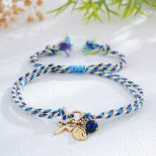 1PC Bohemian Cross Half Stone Bronze Adjustable Rope Bracelet For Women & Couples - Stackable, Gift For Her, Christian Jewelry