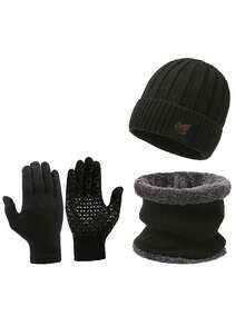 3pcs Set: Knitted Thickened Beanie Hat, Scarf, And Gloves, Unisex Fashion Outdoor Cycling Versatile Accessories Autumn Decor