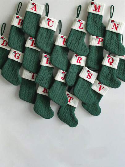 1 pezzo Calza natalizia lavorata a maglia con monogramma, calza appesa con piccole lettere inglesi natalizie, calza appesa per camino a doppia faccia, decorazioni per feste natalizie, regali per feste, calza personalizzata con iniziale, decorazioni per albero di Natale, decorazioni natalizie per la casa, confezioni regalo di Natale, decorazioni, decorazioni per la casa per il nuovo anno 2026, decorazioni invernali