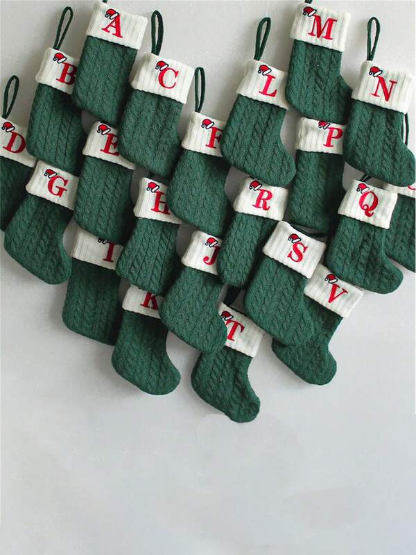 1 pezzo Calza natalizia lavorata a maglia con monogramma, calza appesa con piccole lettere inglesi natalizie, calza appesa per camino a doppia faccia, decorazioni per feste natalizie, regali per feste, calza personalizzata con iniziale, decorazioni per albero di Natale, decorazioni natalizie per la casa, confezioni regalo di Natale, decorazioni, decorazioni per la casa per il nuovo anno 2026, decorazioni invernali