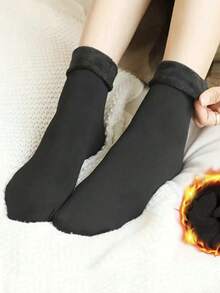 1/2/3/6 Pairs Of Plush Solid Color Socks - Warm Chunky Breathable Socks - Women's Stockings And Pantyhose - Multicolor - View 3