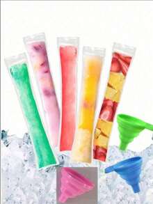 50 pièces Sacs longs pour crème glacée convenant aux légumes/jus, purée de fruits, crème glacée, glaçons de fruits, sacs de stockage scellables pour basse température, sacs à crème glacée DIY et sacs d'emballage alimentaire, sacs cadeaux de cuisine pour fête, sacs jetables pour sucettes glacées, sacs pour glace pilée, sacs transparents à fermeture automatique pour sucettes glacées