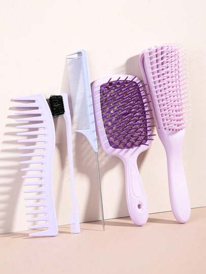 1/5 件套专业卷发造型梳套装，适用于卷发。包含边刷、尾梳、发胶刷、丹曼控边刷、发夹梳、发结梳、分缝梳、发夹、鼠尾梳（用于分缝和造型）以及鼠尾梳（用于装饰）。（梳理套装可作为圣诞礼物，适合送给女孩）、刷子、发刷、边刷、刷头发、发梳、梳头发、顺发刷、球刷、迷你发刷、发刷套装、木梳、梳子、光滑后刷、发刷、边刷、刷头发、发梳、发刷套装、梳头发、迷你发刷、顺发刷、美发产品、美发工具、美发用品、护发、卷发刷、理发器、理发配件、美发设备、旅行必需品、发型、美发