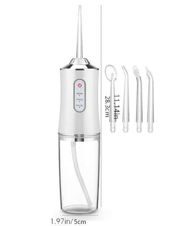 Kemei Este mejorado irrigador dental eléctrico es adecuado para el cuidado oral personal (especialmente para usuarios de aparatos de ortodoncia). Este irrigador dental portátil cuenta con cuatro boquillas, un tanque de agua reforzado de 230 ml, un interruptor de un solo botón y tres ajustes de velocidad. Puede blanquear los dientes y limpiar la boca, siendo adecuado tanto para hombres como para mujeres para el cuidado oral en el hogar.