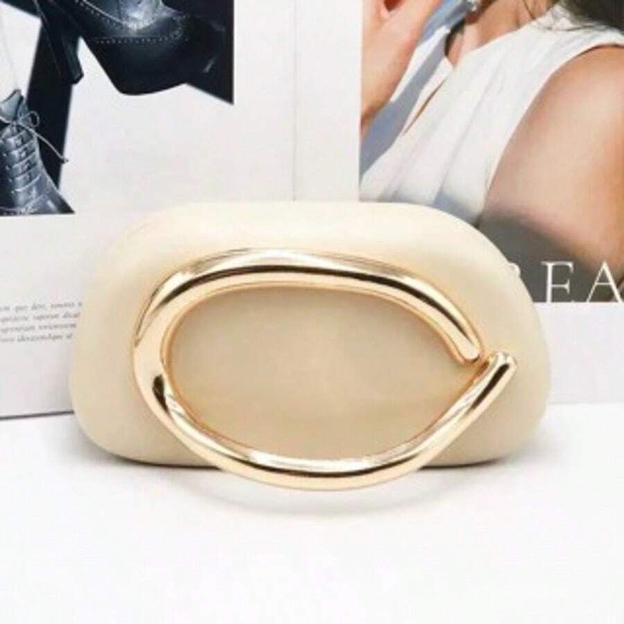 Women's Party Clutch Bag Wedding Bridesmaid Gold Chain Strap Modern Small Elegant - Beis - Ver 1
