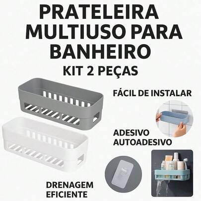 Kit 2 Prateleiras Suporte Com Alto Adesivos Para Parede Banheiro Cozinha lavanderia Shampoo Sabonete