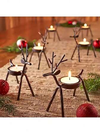 1 Christmas Brown Reindeer Candlestick, Creative Iron Reindeer Candlestick (Excluding Candles), Christmas Party Table Decoration, Birthday Gift, Room Decoration, Family Atmosphere, Scented Candlestick, Table Decoration. Christmas Decorations Winter