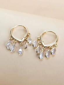 1 Pair Fashionable High-End Luxury Sparkling Elegant Sweet Versatile High-Quality Gold, Silver, Pink, Colorful, Peach, White Water Drop, Heart, Flower, Round Zirconia Hoop Earrings, Suitable For Women's Daily Wear, Weddings, Galas, Parties, Dance Floors, Gifts For Friends - 黃金 - 查看 5