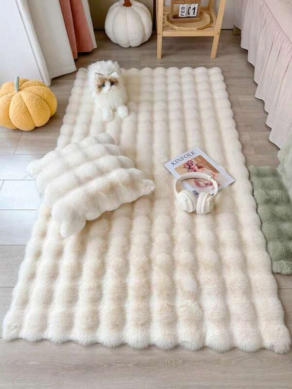 1pc Matcha Green Faux Rabbit Fur Bubble Plush Fabric Bedroom Carpet, Simple Solid Color Floor Mat, Decorative Soft & Fluffy Rug, Suitable For All Areas Of The Bedroom 60*120 60*180 80*180 ,Room Decor