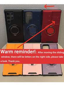 适用于三星 Galaxy S26 Ultra、S25、S24、S23、S22 Ultra、S25、S24、S23 Plus、A54、A55、A56 的手机壳，带滑动摄像头盖 + [全方位摄像头保护]，360° 旋转指环支架，磁吸车载支架，磨砂防震保护壳 - 紅色 - 查看 5