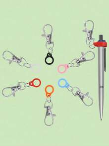 Retractable Pen Clips With Adjustable Silicone Anti-Lost Rope, Silicone Grip, Metal Carabiner Accessory, Colorful Pen Clip For Nurses And Doctors, Badge Reel And Lanyard, School Supplies, Random Colors