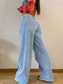 Girl's Casual High Waist Straight Leg Versatile Jeans, Suitable For Outings