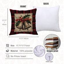 4 件圣诞红色格子复古铃铛松果拐杖糖插图“一路响叮当”印花靠垫套 [无枕芯]，17.7*17.7 英寸 (45*45 厘米)/19.69*19.69 英寸 (50*50 厘米)/15.75*15.75 英寸 (40*40 厘米)，[单面印刷] 圣诞装饰涤纶抱枕套适用于沙发、床、客厅、卧室、汽车、办公室、酒店，四季皆宜，是送给家人和朋友的完美礼物 - 彩色 - 查看 2