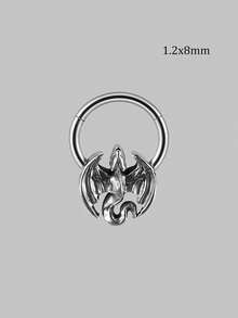 1PC Punk Retro Many Style Nose Stud Bat/Skull/Lizard/Two Dragons Cross Black Oil Drip Hinger Septum Nose Ring Stainless Steel Ear Tragus Cartilage Daith Helix Earring Unisex Gift - Steel - View 17