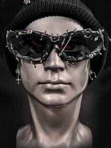 1pc Cyberpunk Rivet Drop Glue Fashion Glasses, Metal Accessories, Avant-Garde Personalized, Y2K Men's Glasses Suitable For Daily Wear, Street Photography, Holiday Parties, Dance Party Decoration Festival/Birthday/Girlfriend/Boyfriend Gifts - màu đen - Xem 2