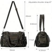 Casual Coffee Leather Handbag For Women, Large Tote Bag Work Bags For Women, Crossbody With Multiple Pockets, Soft Washed PU, Handbag For Fall Winter, Free Shipping  Gifts For Women, School Commuter Daily Bag, Thanksgiving, Christmas Holiday Gift For Girls - Cà phê nâu - Xem 7