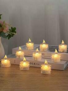 12条亚克力LED电子蜡烛灯条，电池供电，水晶LED茶蜡灯，无焰蜡烛灯，适用于婚礼、情人节、圣诞节、节日、家居装饰、桌面装饰