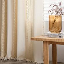 Boho Curtain Crochet Dots Patchwork Semi-Blackout Bohemian Handmade Tassels, Rod Pocket Window Treatment Vintage Rustic Farmhouse Drapes For Living Bedroom, 1 Panel 59" W X 96" L, Beige - 米色圓點拼布59Wx96L一包 - 查看 4