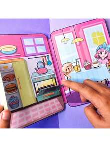 DIY 纸娃娃屋工艺套件 - 可爱卡通小狗屋、安静书籍材料、粉色可爱未完成工艺，需要切割和组装 - 彩色 - 查看 9