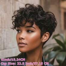 Layered Short Loose Wave Pixie Cut Human Hair Wig For Women Natural Black Colored Human Hair Wig With Bangs Remy Peruvian Human Hair Wig Rose Net Full Machine Made Holiday Wear Party Wear Music Festival Mother's Day Carnival Valentine's Day Halloween All Saints' Day Christmas Day Cosplay Spring Summer Autumn Winter Local Warehouse Wear And GO New Product Discounts Wigs For Black Women - Natural Black - 查看 9