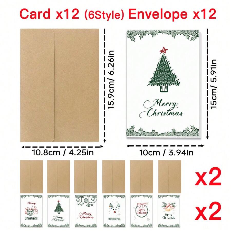 24pcs Holiday Christmas Greeting Cards With Envelopes, 4"X6" Folded - Various Christmas, Reindeer And Snowman Designs - Thanksgiving Holiday Cards, Suitable For Christmas And New Year 2025 - Paper Material